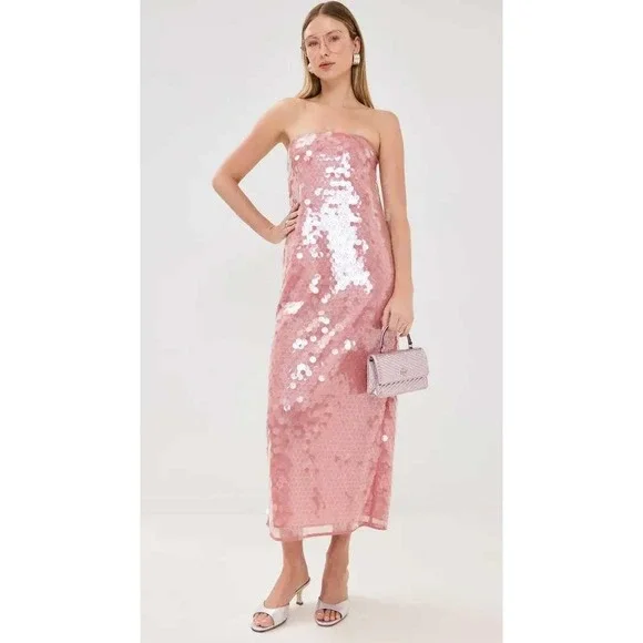 Staud Casey Dress Pink Strapless Sequin Gown Party Evening Maxi Sz 12 - Picture 1 of 11